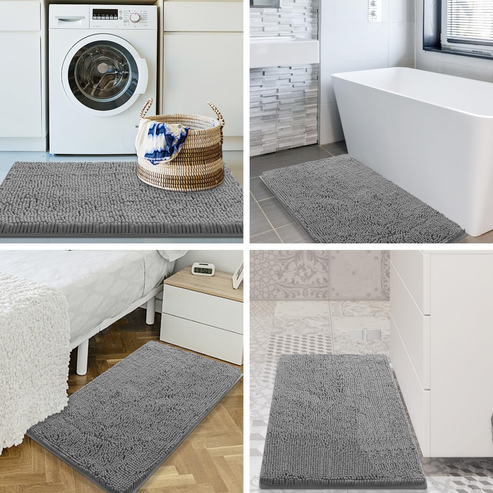 Smiry Luxury Chenille Bathroom Rugs, Extra Soft and Absorbent Bath Mat, Dark Grey, 16"x24"