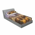 thumbnail image 3 of Ambesonne Landscape Fitted Sheet & Pillow Sham Set, Old Bridge European, Queen, Amber Lilac, 3 of 3