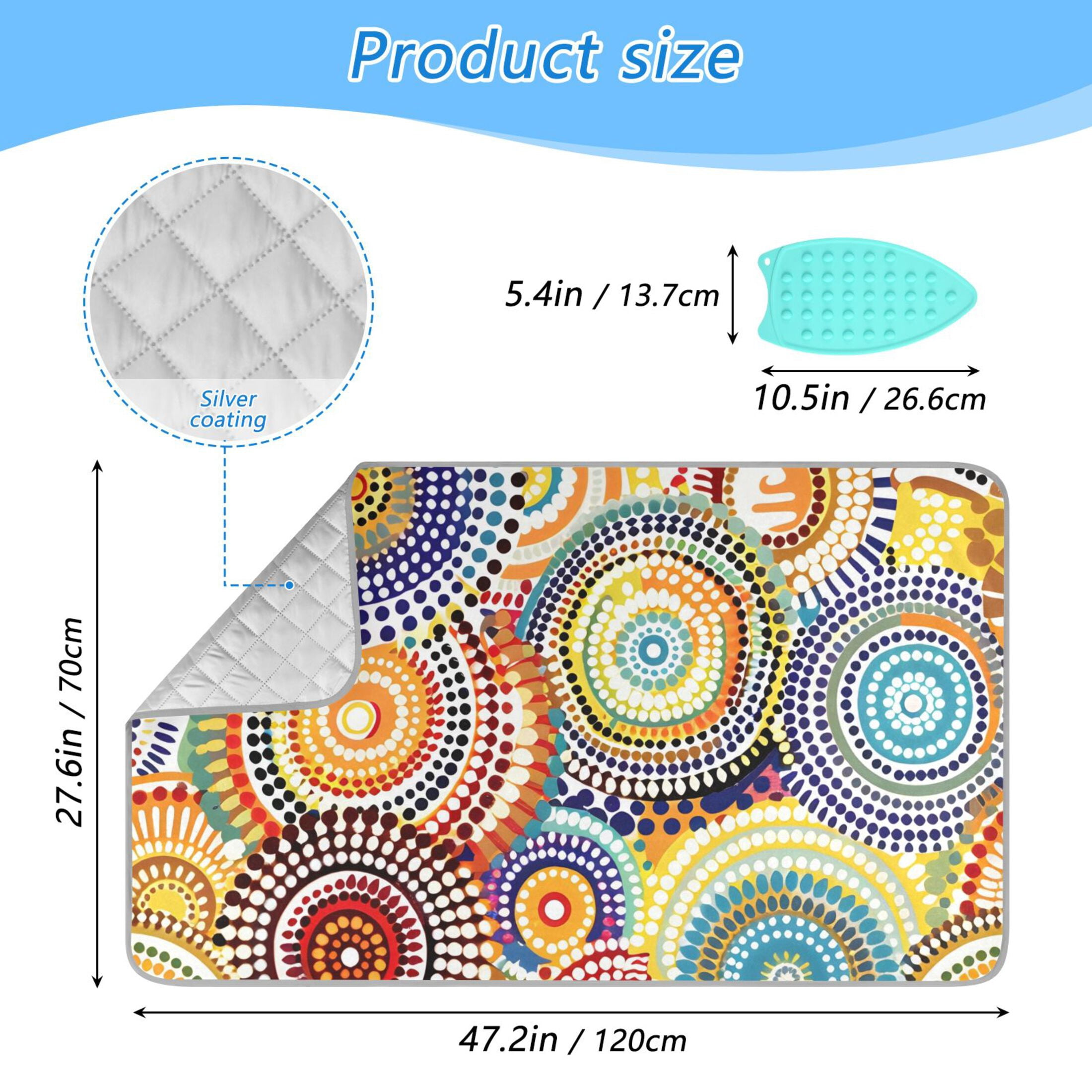 Colorful Dot Circles Ironing Mat Blanket Portable Travel Ironing Pad Heat Resistant Pad 47.2" x 27.6”