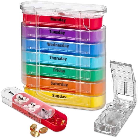 MEDca 7-Day Pill Organizer and Pill Cutter with Daily Compartments - Plastic