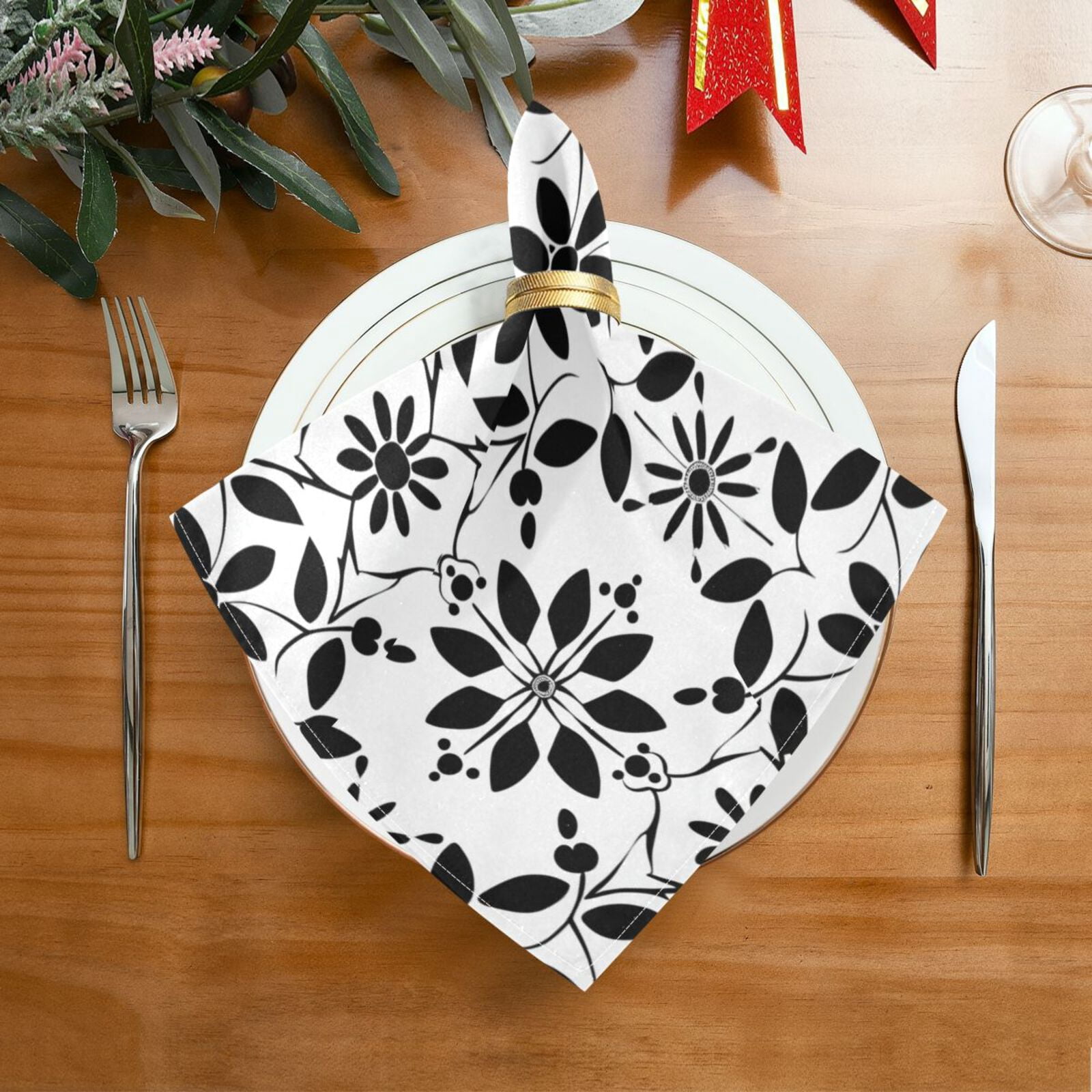 JSTEL Geometric Abstract Floral Cloth Napkins Set of 6, 20x20 Inch Washable and Reusable Napkin for Decoupage Dinner Party Everyday Use