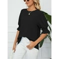 thumbnail image 6 of Deago Women's Summer Casual Chiffon Blouse Tops 3/4 Ruffled Sleeve Crew Neck Loose Fit Blouses Shirt (Black, M), 6 of 9