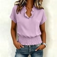 thumbnail image 5 of ClodeEU Women's V Neck Short Sleeve T-Shirt with Ruff Trim , Casual Solid Color Top with Elastic Smocked Waist Purple,Women's Plus S, 5 of 8