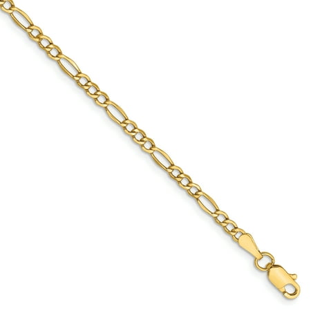 14k Yellow Gold 10in Solid Lightweight Figaro Anklet Chain