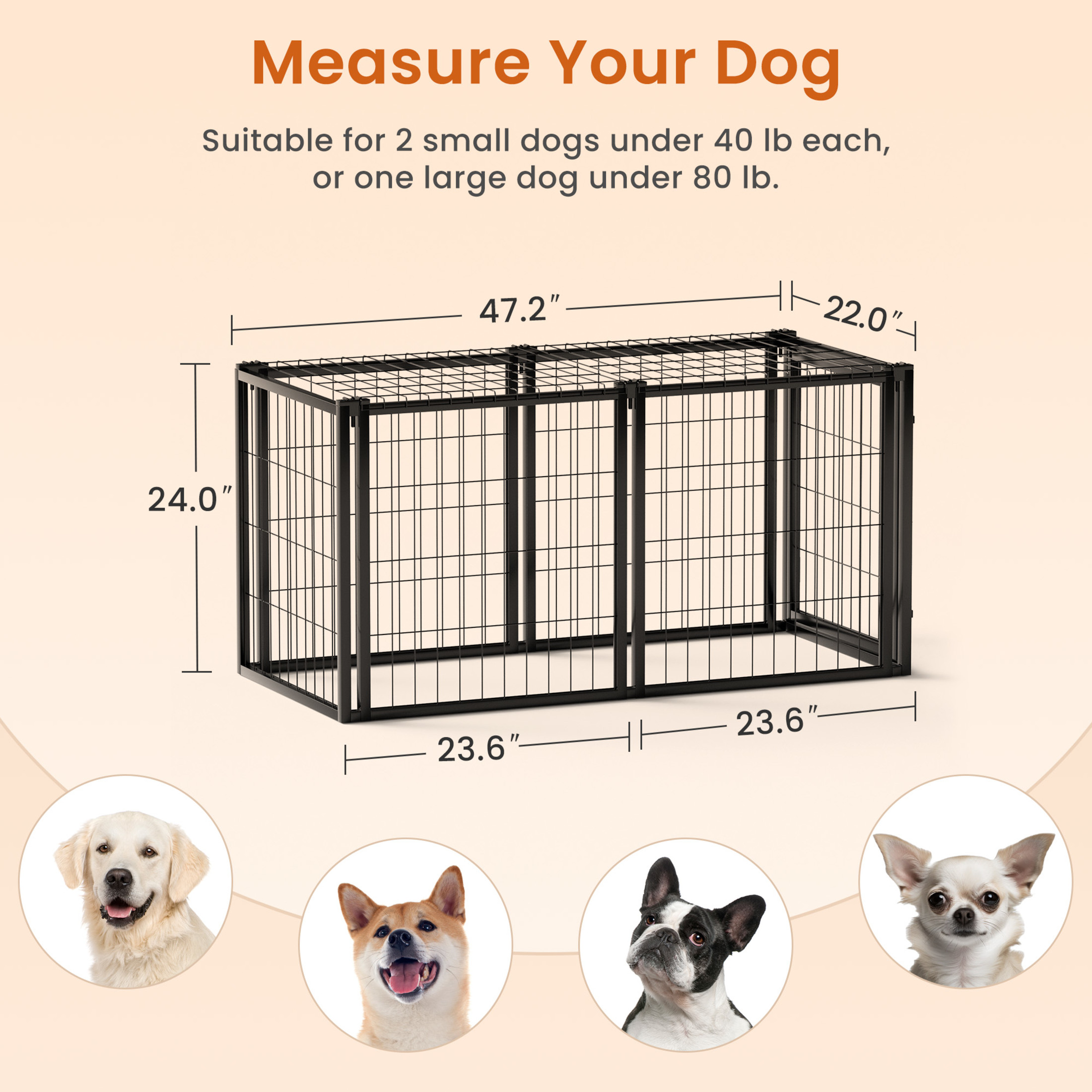 Noble House 47" Metal Dog Crate with Divider & Top Cover, Indoor Puppy Kennel for Small & Medium Dogs, Black