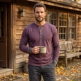 thumbnail image 2 of Youthup Men's Casual Henley Long Sleeve T-Shirt with Four-Button Detail & Color Block Design for Daily Wear, 2 of 10