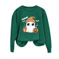 thumbnail image 5 of Womens Sweatshirt Casual Coffee Ghost Pumpkin Graphic Crew Neck Long Sleeve Pullover Cutecore Streetwear Halloween Top Fall Spring Outfits Dark Green L, 5 of 6