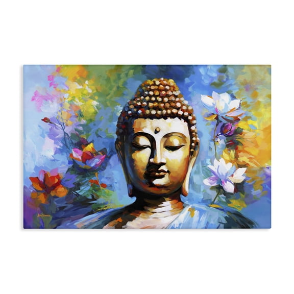 Stupell Industries Buddha with Bright Lotus People Painting Wrapped Canvas Art Print Wall Art, 24 x 16