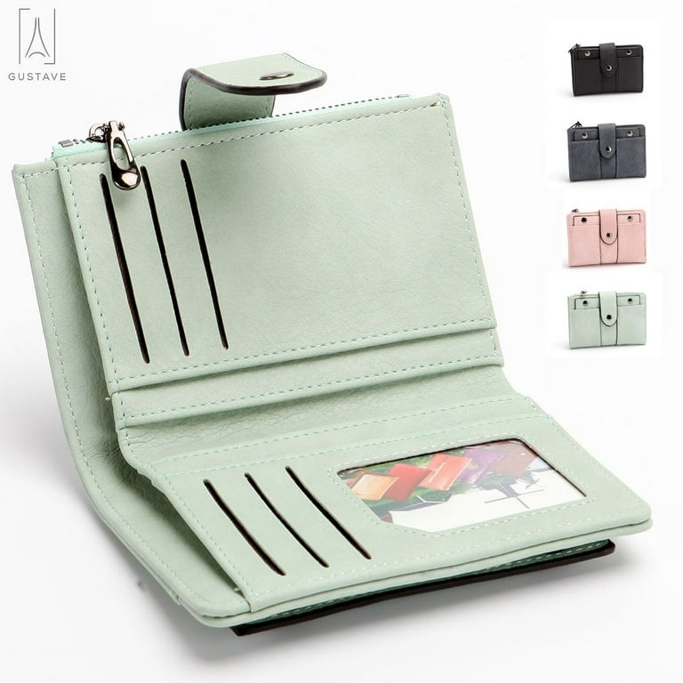 Gustave Fashion Women Girls Short Wallet Coin Purse Organizer Pocket Small  Credit Card Holder Handbags Leather Bifold Wallet, Green
