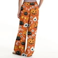thumbnail image 3 of WTOBBY Women's Halloween Themed Elastic Waist Drawstring Pocket Pants, Loose Casual Printed Wide Leg Trousers for Seasonal Holiday Wear,Saffron 2XL, 3 of 6