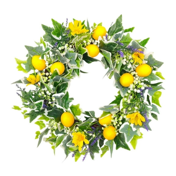 Dualoai Artificial Lemon Wreath for Front Door 17.7in for Porch Party Indoor Outdoor