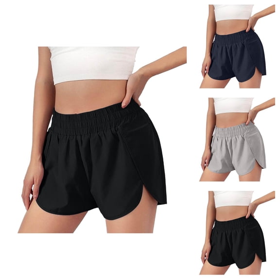 Athletic Shorts for Women 2026 Summer Elastic High Waist Side Split Hem Workout Exercise Gym Running Shorts with Pockets