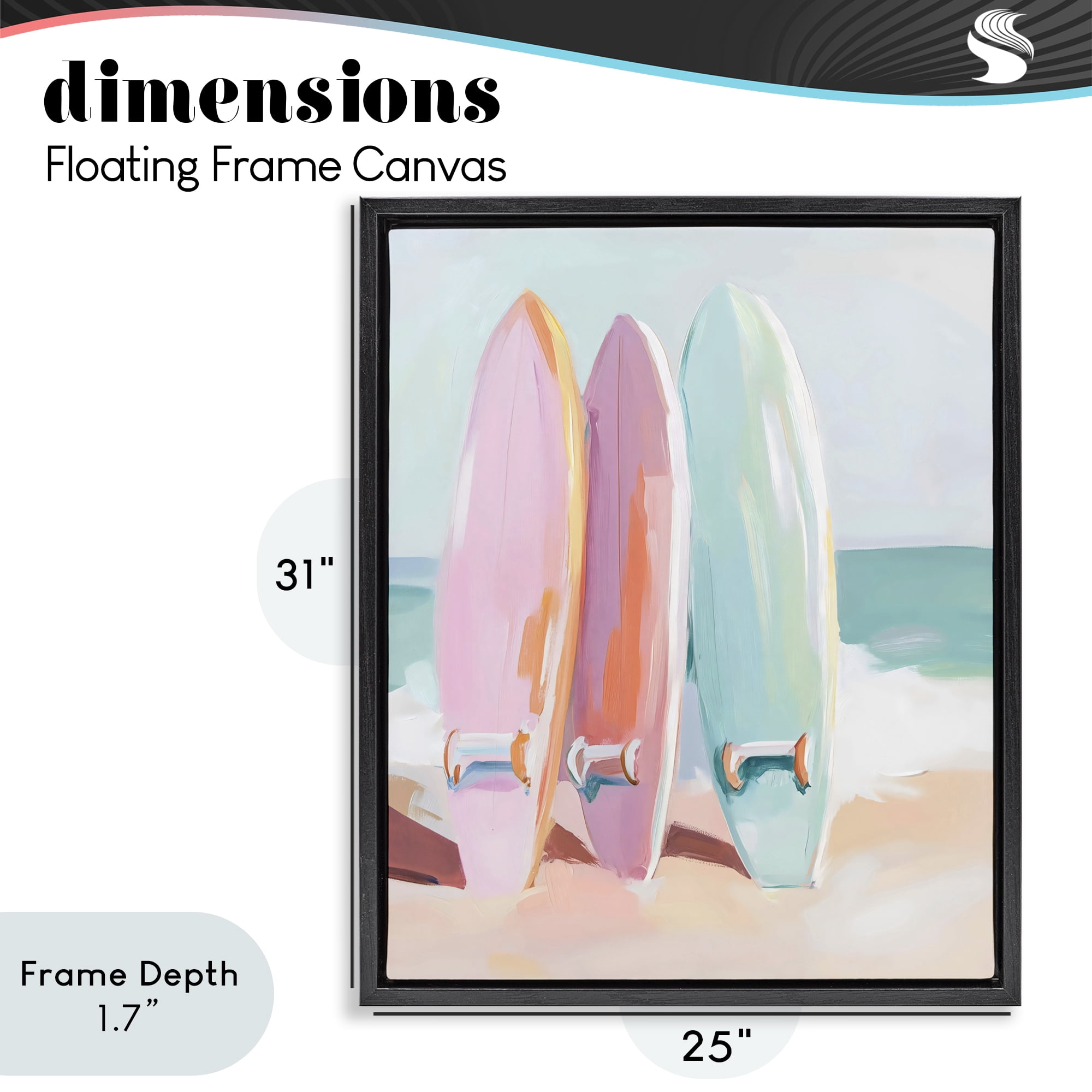 Stupell Industries Pastel Surfboards on Sandy Beach Black Framed Floater Canvas Wall Art, design by The Prints Vibe