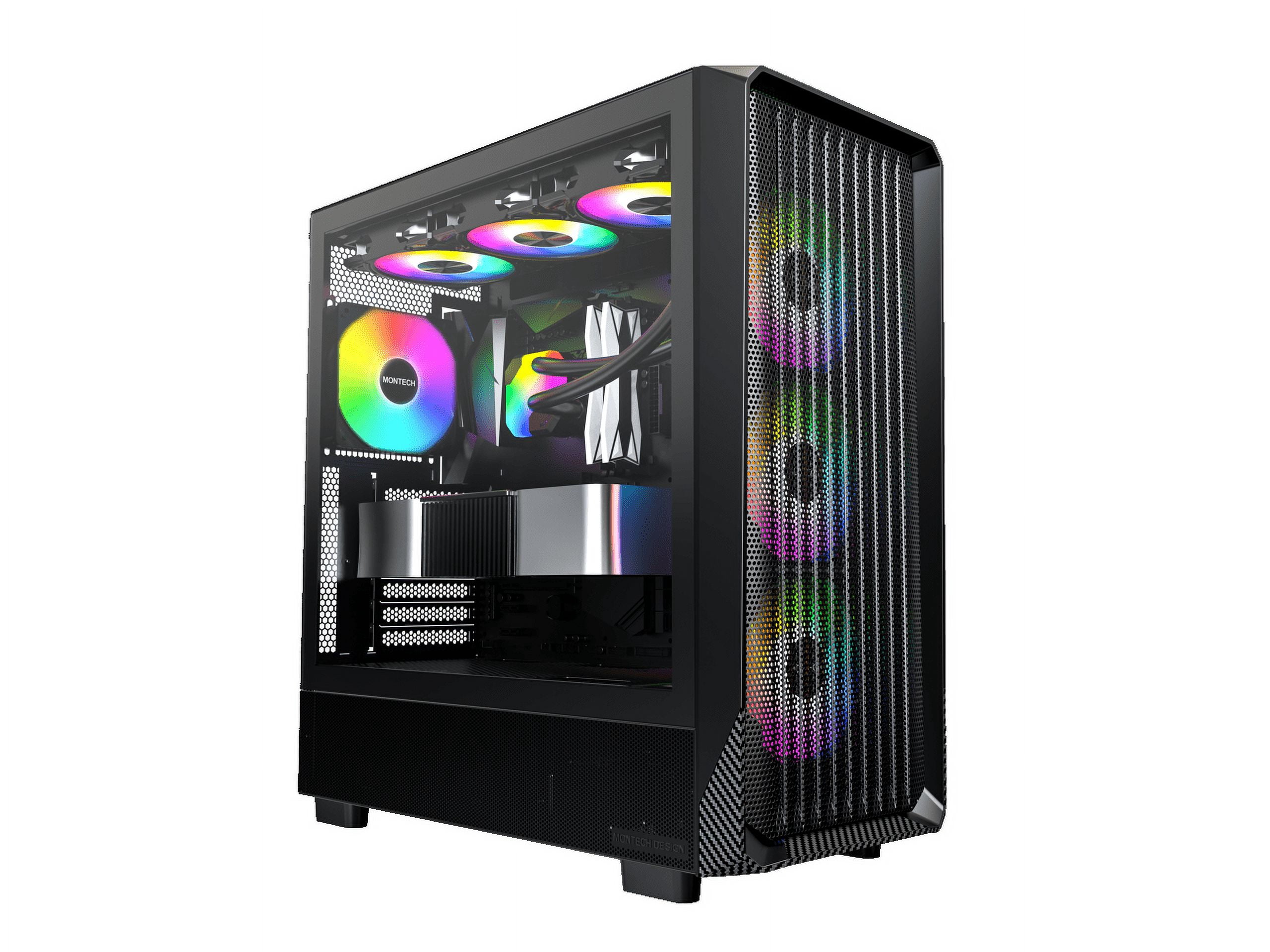 MONTECH X5- ATX Mid-Tower Gaming PC Case, High Airflow, 3x 140mm and 1x 120mm ARGB Fans Pre-installed, Glass Side Panel, Carbon Print Accents, GPU Holder Included, Black