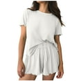 thumbnail image 2 of Womens Pajamas 2 Piece Ribbed Knit Pjs Short Sleeve Sleepwear Set Summer Soft Pajamas Set Casual Lounge Sets White M, 2 of 8