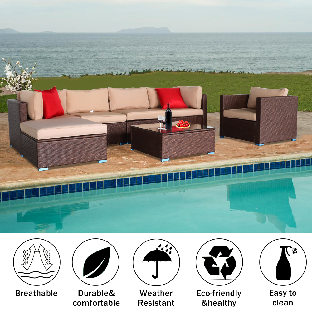 7-Piece Patio Furniture Sets on Sale, SEGAMRT 7-Piece Wicker Patio Conversation Furniture Set w/ Seat Cushions & Tempered Glass Coffee, Wicker Sofa Sets for Porch Poolside Backyard Garden, S8488 - image 2 of 8