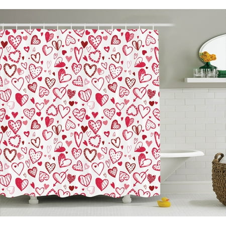 Heart Bathroom Accessories Love Decor Shower Curtain Set, Valentine Hearts Gatherings Engagement Honeymoon Arrow Doodle Style, Bathroom Accessories, 69W X 70L Inches, By Ambesonne ()
