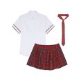 thumbnail image 4 of Oyolan Tenue de Cheerleading pour Écolière, Uniforme de Sport, Chemise à Manches Courtes avec Jupe à Carreaux et Cravate, Ensemble Rouge 3TG, 4 of 7