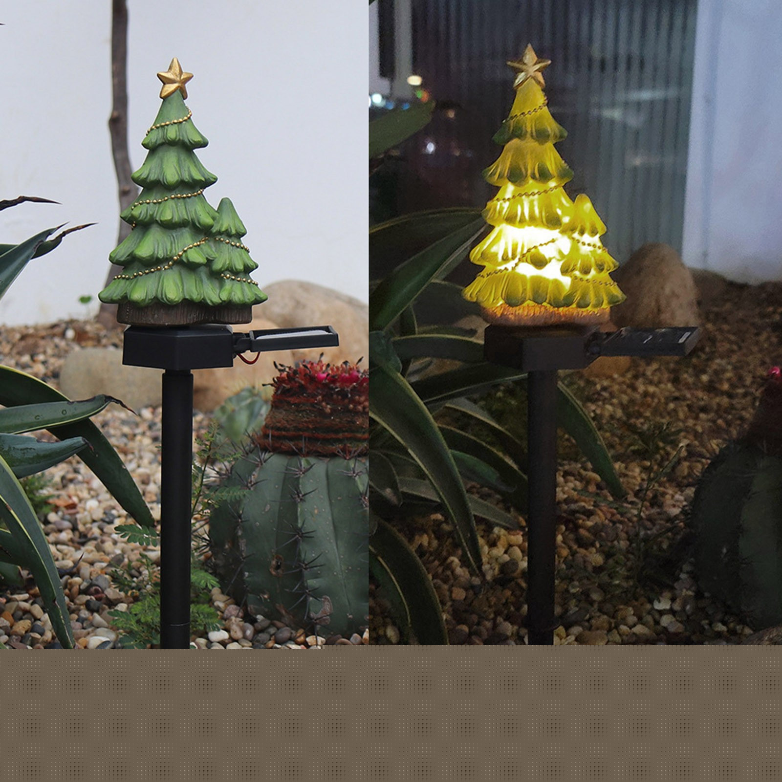 MXTPOV Resin Christmas Tree Solar Lights, Christmas Lights with LED Lights, Warm White Solar Lights, Christmas Decorations Outdoor for Patio Yard Garden, 17inch, 2Pcs