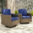 thumbnail image 3 of COOS BAY Harbor Retreat Mix Brown Rattan Wicker Outdoor Patio Swivel Glider Rocking Chairs with Curved Armrest, Blue Cushions, Set of 2, 3 of 10