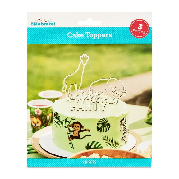 Wild Party Safari Wooden Cake Toppers, Brown, 3 Pieces, by Way To Celebrate