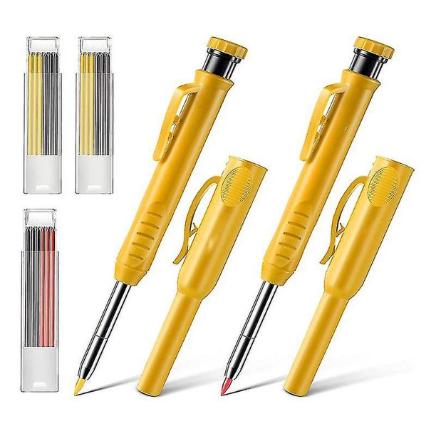 Paquete de 2 lápices de carpintero sólidos, con sacapuntas incorporado (amarillo)