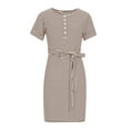 thumbnail image 4 of Womens Striped Short Sleeve T Shirt Dress Summer Casual Tie Waist Button V Neck Tunic Beach Sun Dress with Pockets, 4 of 5