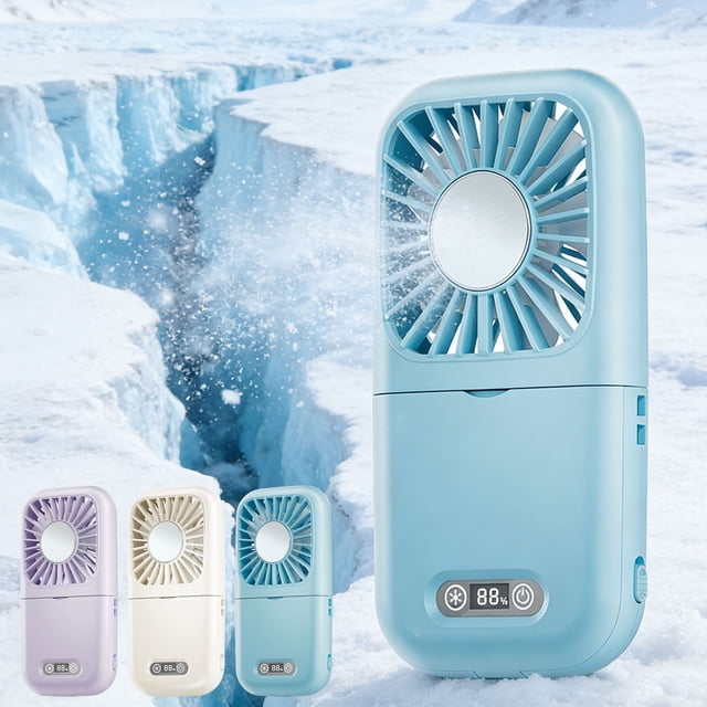 Sentmoon Fan Portable Small Portable Fan Foldable Makeup Mirror Coolings Fan USB Multi-functional Foldable Neck-hanging Ice Compress Mirror Fan