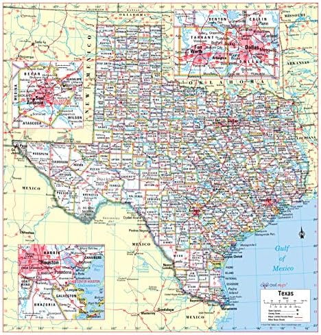 Texas State Wall Map Rolled (Laminated 24