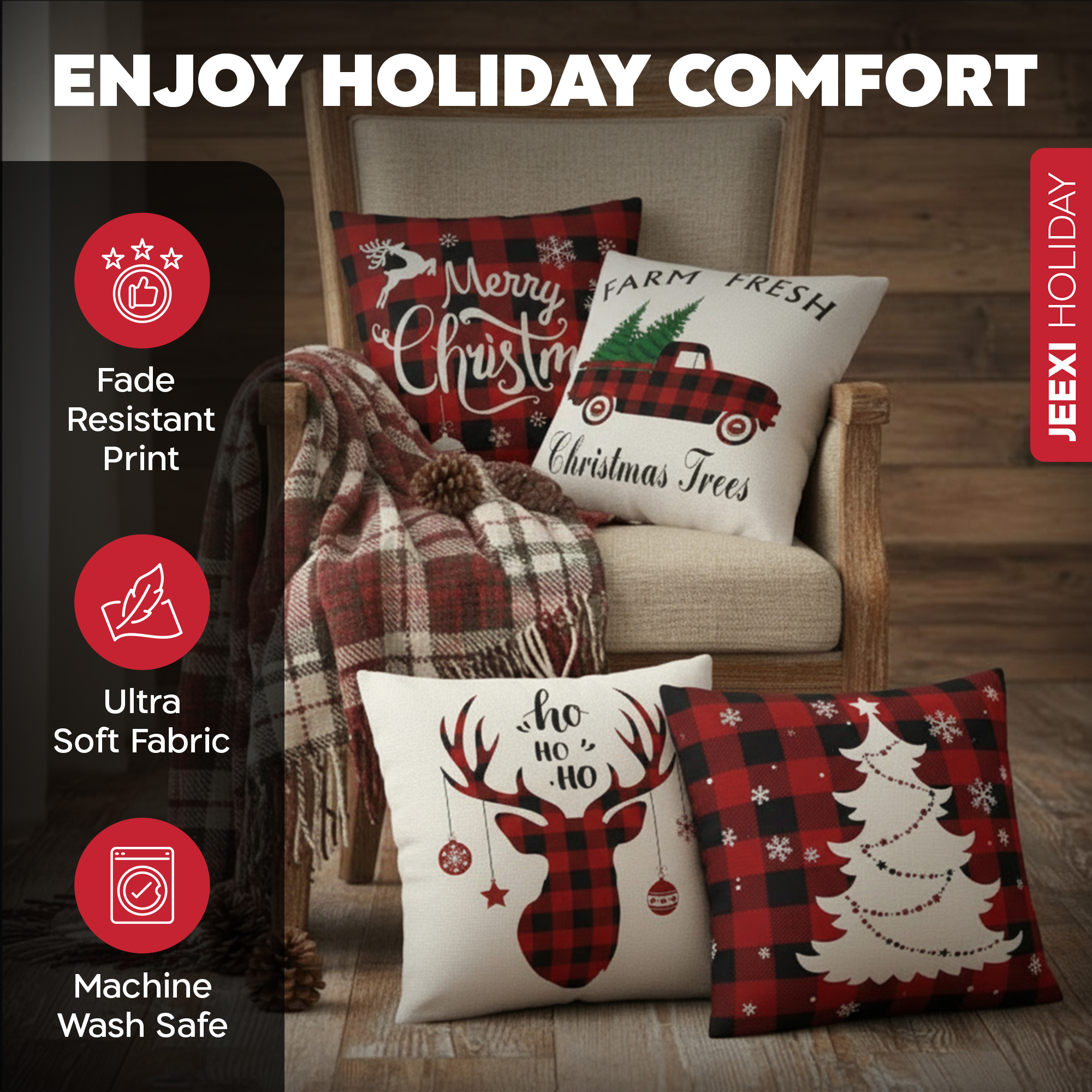 JEEXI Christmas Pillow Covers 18x18 Inch Set of 4 photo 7