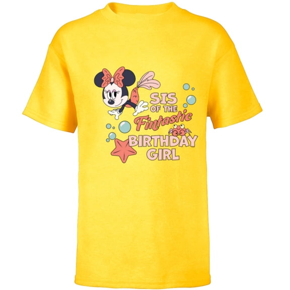Disney Minnie Mouse Mermaid Sis of the Birthday Girl - Short Sleeve T-Shirt for Kids - Customized-Yellow