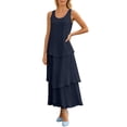 thumbnail image 2 of Uscallm Women's Sleeveless Maxi Dresses Round Neck Flowy Layered Boho Beach Vacation Casual Long Loose Sundresses Solid Summer Formal Dress, Navy S, 2 of 8