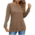 thumbnail image 4 of Idoravan Long Sleeve Shirts for Women,Ladies, Fashion Women Long Sleeve Comfortable Breathable Round--Neck Shirt Tops Coffee L, 4 of 8