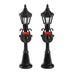 Holiday Time Christmas Village Accessory LED Black And Red Lamp Post Set, 4.75" Height