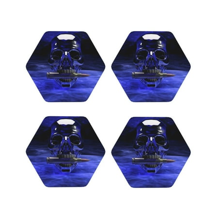 

Fuzoiu Steel Skull Print Leather Coasters Set Drink Coasters Set of 4 for Tabletop Protection Durable PVC Coasters Home Décor and Housewarming Gift-Hexagon