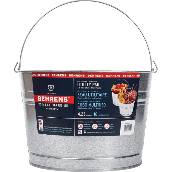 Behrens 4.25 Gallon Steel Pail Galvanized Steel in Silver — Heritage American-Made Outdoor & Workshop Container