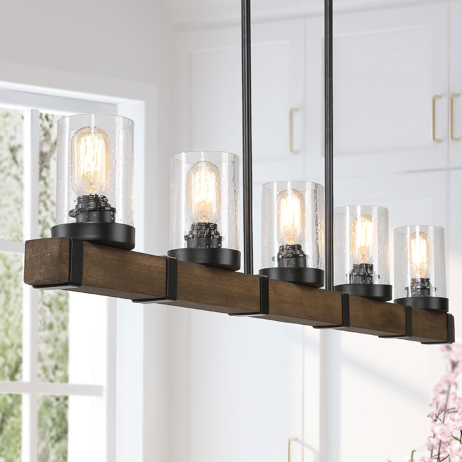 Industrial 5-Lights Kitchen Island Lighting Wood Farmhouse ...
