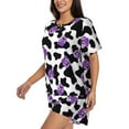 thumbnail image 3 of Womens Pajama Sets With Pocket, cow print purple violet flower Lounge Sets Short Sleeve Sleepwear PJ Sets for Women, 3 of 6
