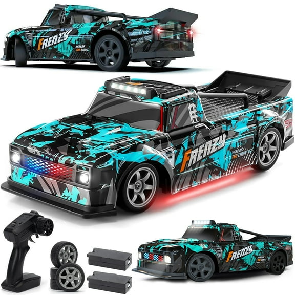 1:16 RC Drift Car, 25KM/H 4WD High Speed Remote Control Cars for Kids, with LED Lights, Two Batteries, Extra Tires, Drift RC Cars for Adults