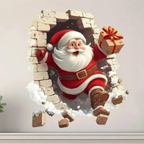 Santa Breakthrough Wall Sticker, Removable Christmas Creative Decals, Large 3D Santa Claus Sticker Peel and Stick, Xmas Holiday Cartoon Clings, Breaking Through The Wall Effect(1PC 16.93 * 19.69in)