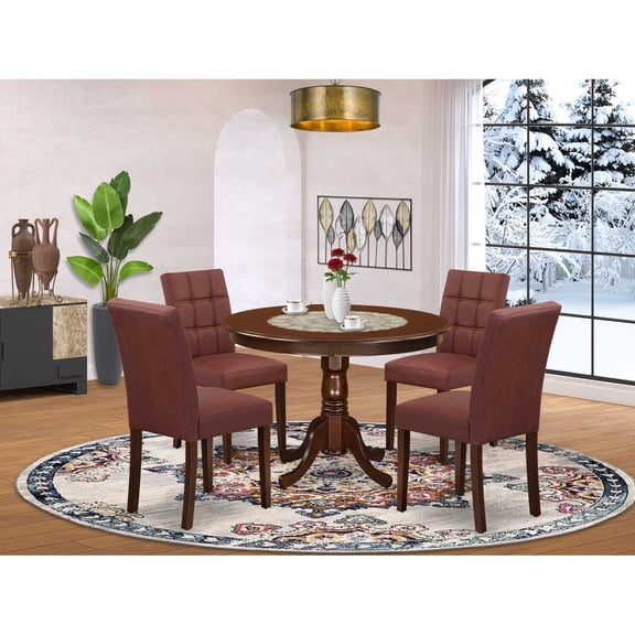 HomeStock Natural Beauty 5 Piece Dining Set Includes A Round Kitchen Table With Pedestal And 4 Chairs, Mahogany