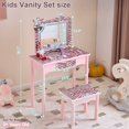 thumbnail image 6 of Ucades Kids Vanity Set with Lights, Zebra Kids Make Up Vanity Desk with Mirror for Little Girls, 2 in 1 Princess Girls Makeup Vanity Toddler Vanity Table and Chairs Set with Drawer, Macaron Pink, 6 of 10