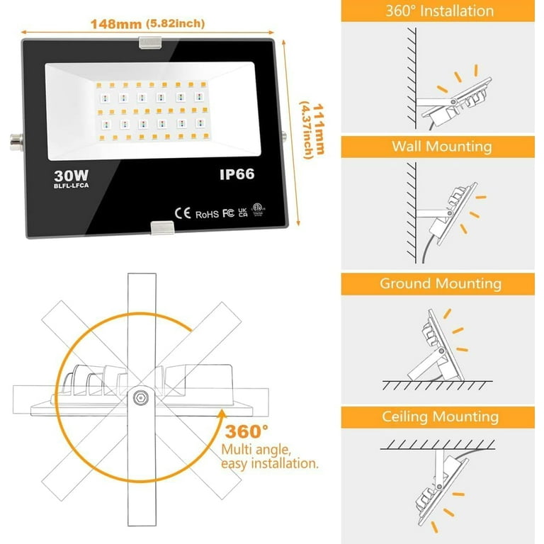 Remon Smart LED Flood Lights 30W 4-Pack - APP Controlled RGB Color Changing Outdoor Spotlights IP66