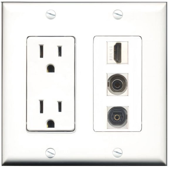 RiteAV - 15 Amp Power Outlet 1 Port HDMI 1 Port Toslink 1 Port 3.5mm Decorative Wall Plate