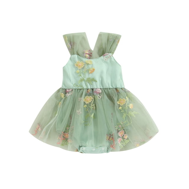 xiaxaixu Barboteuse pour Bébés Filles, Robe Patchwork Brodée Sans Manches Fleurs Papillon Tulle