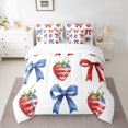 thumbnail image 2 of Feelyou Watercolor Bow-tie Bedding Comforter Set 7pcs for Kid, Blue Princess Bowknot King Bedding Sets, Cartoon Strawberry Reversible Bed Sheets, Luxury Bedroom Decor, 2 of 8