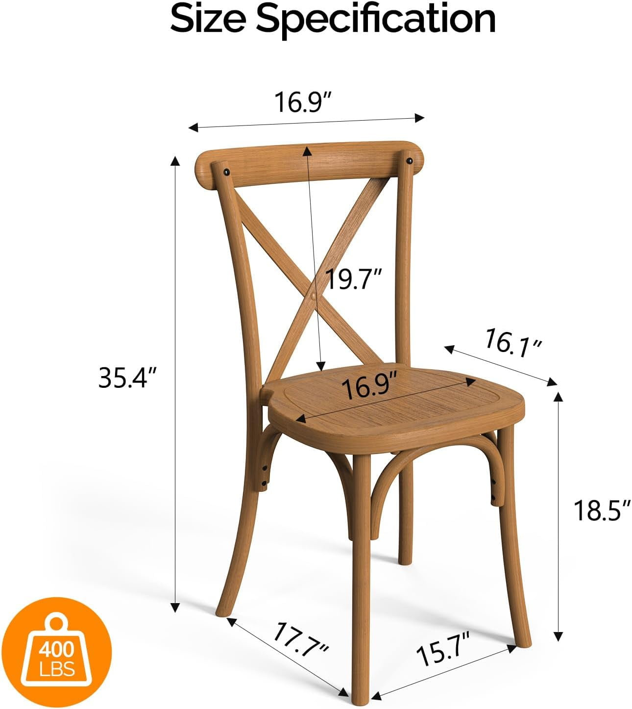 VINGLI Plastic Outdoor Dining Chair -Set of 2, Brown