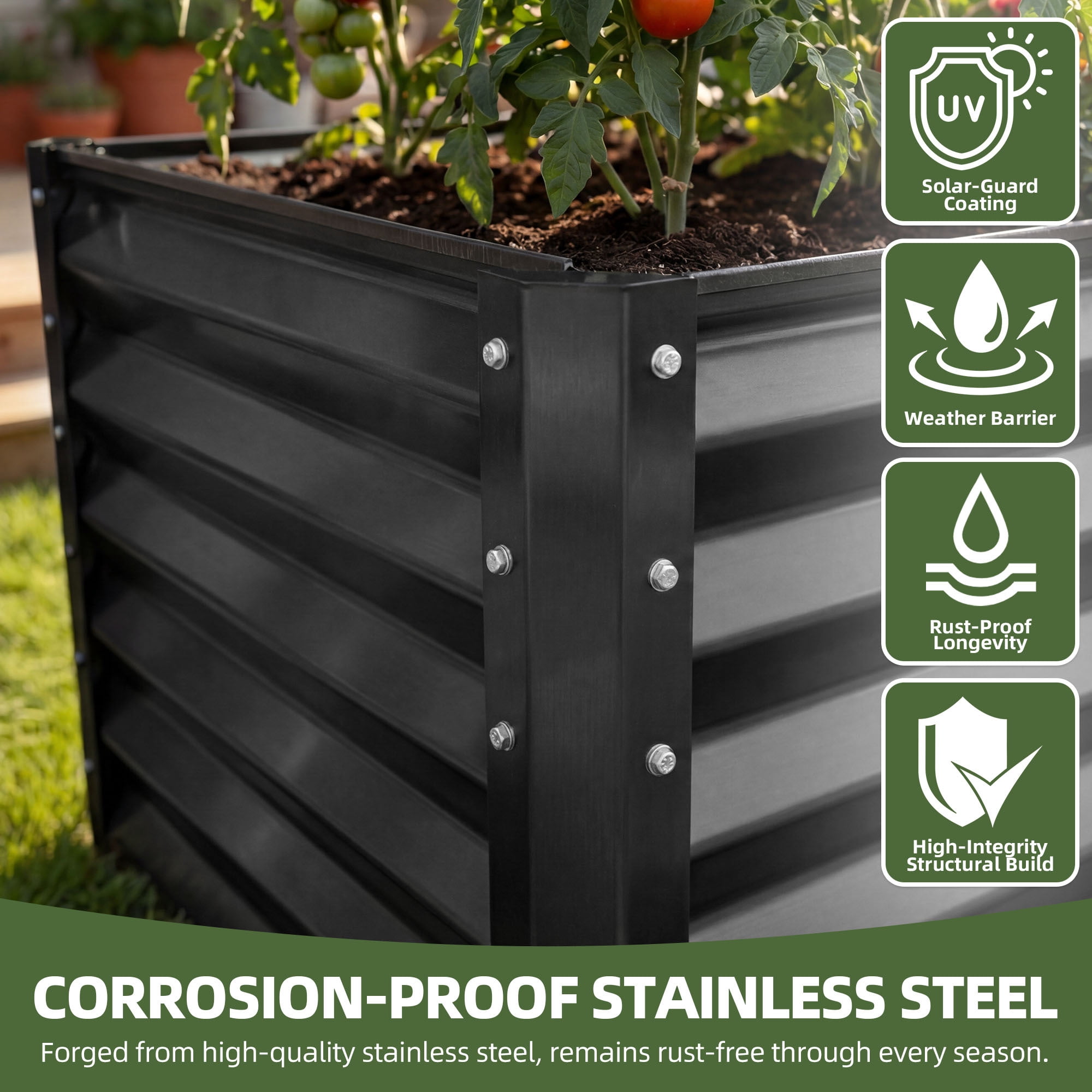 Uforic Galvanized Raised Garden Bed Kit, Metal Planter Box with Gloves, Metal Raised Garden Beds for Vegetables,Black,8x4x3ft