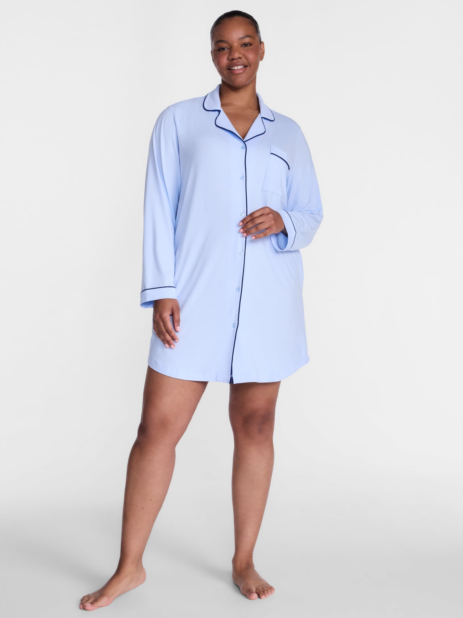 Joyspun Women's Dreamy Soft Collection Notch Collar Sleepshirt with Long Sleeves, Sizes XS-3X
