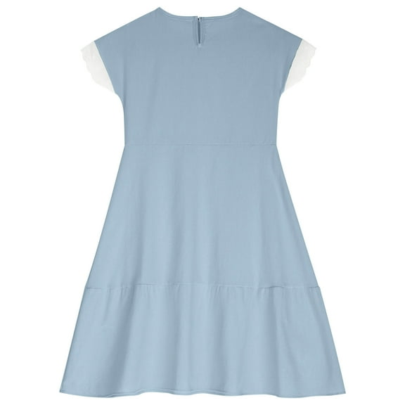 Bovxnpu Summer Girls Dresses, Girls Cotton Casual T Shirt Dress With Short Sleeves, Solid Color Cotton And Round Neck Short Sleeve Spliced Lace Dress 5 Years